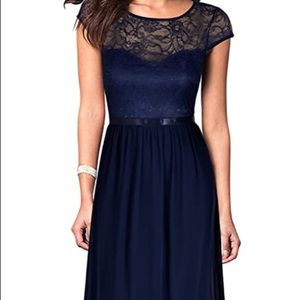Full-length Navy Blue Cap Sleeve Gown